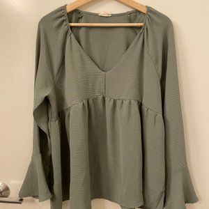 Sage Green Long-Sleeve Top w/ Bell Sleeves